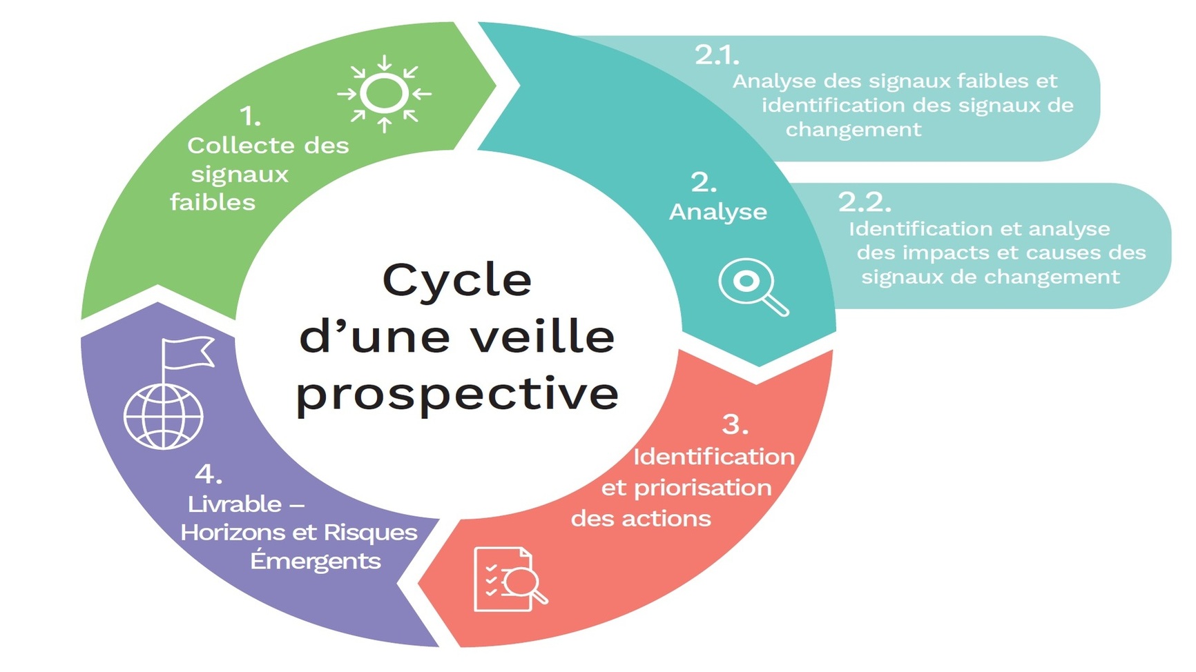 Schémas des étapes du cycle de veille prospective